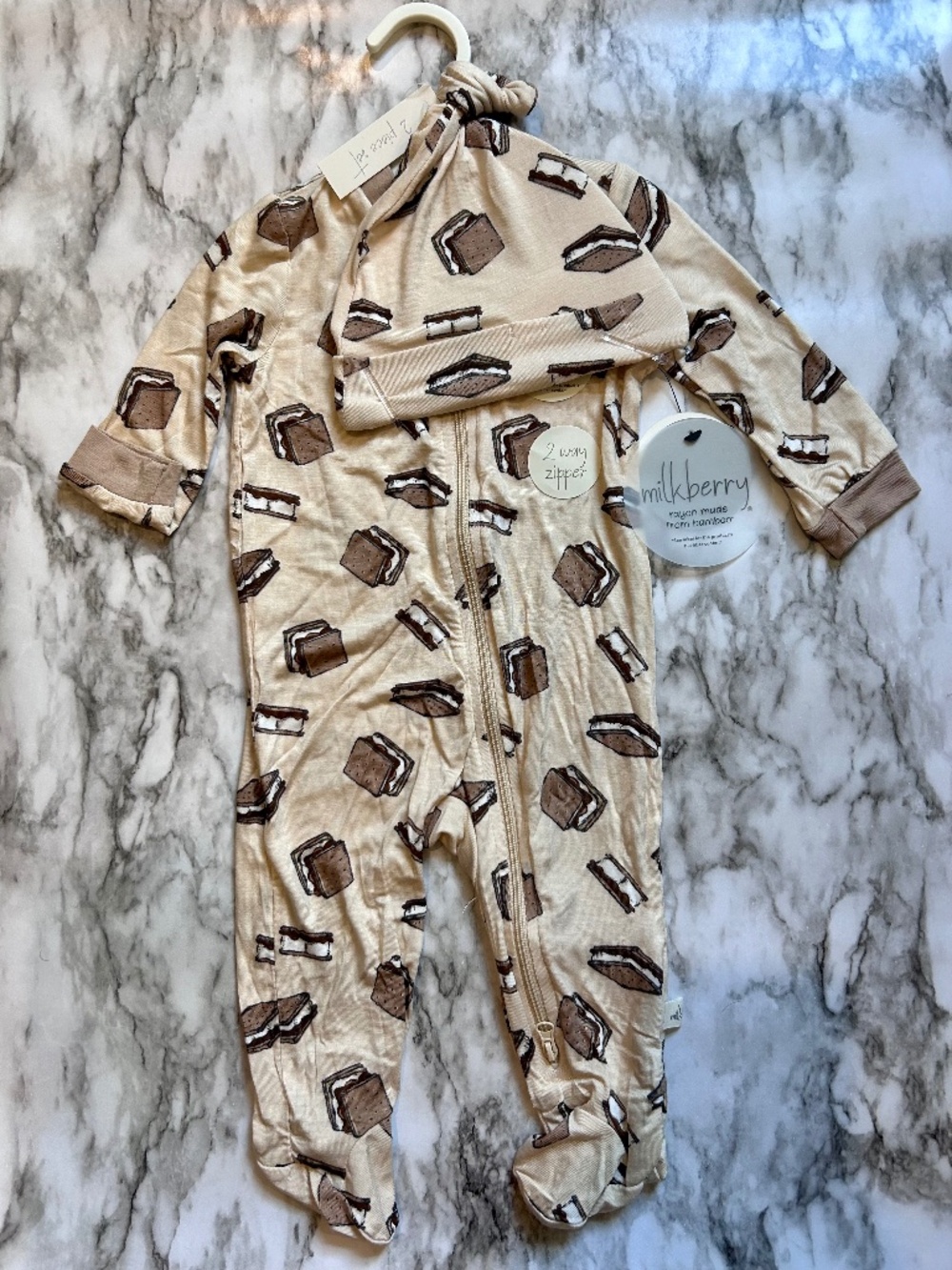 NWT Milkberry Baby 2 piece Smores Set Bodysuit and Hat